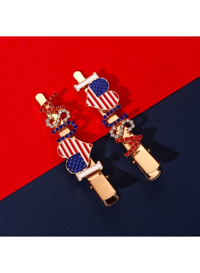 PHALIN American Flag Hair Clips For Women Rhinestone Patriotic Hairpins Enamel Heart Star Hair Barrettes Classic Usa Independence Day Hair Accessory Gift (Style A) - Image 4