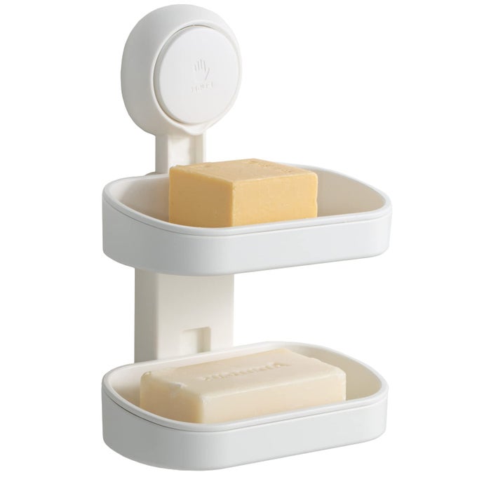 SOAP DISH HOLDER FOR SHOWER DOUBLE LAYER SUCTION CUP WALL MOUNTED NODRILLING SELF DRAINING REMOVABLE WATERPROOF STRONG SUCTION BAR SOAP SPONGE HOLDER FOR SHOWER BATHROOM BATHTUB KITCHEN