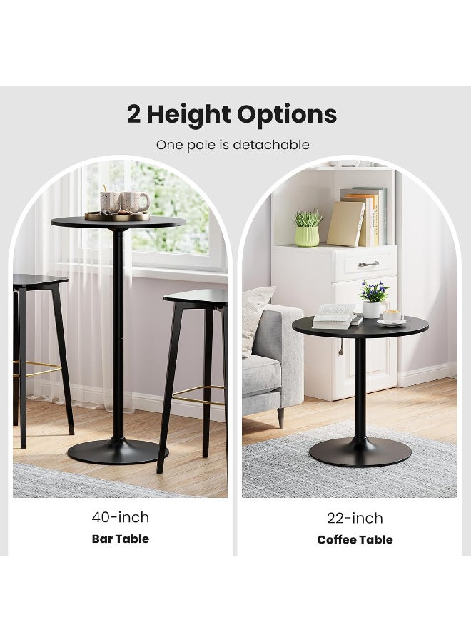 جُودِيَّة طاولة قهوة، طاولة تقديم بقاعدة معدنية ثقيلة، طاولة جانبية بعمود قابل للفك، سطح دائري بقطر 60 سم، طاولة بار قابلة للتحويل بارتفاعين 100 سم و55 سم لغرفة الطعام أو المطعم أو المطبخ - Image 3