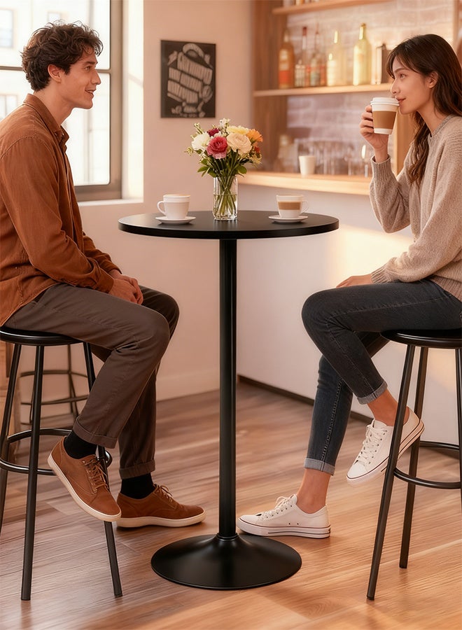 جُودِيَّة طاولة قهوة، طاولة تقديم بقاعدة معدنية ثقيلة، طاولة جانبية بعمود قابل للفك، سطح دائري بقطر 60 سم، طاولة بار قابلة للتحويل بارتفاعين 100 سم و55 سم لغرفة الطعام أو المطعم أو المطبخ - Image 1