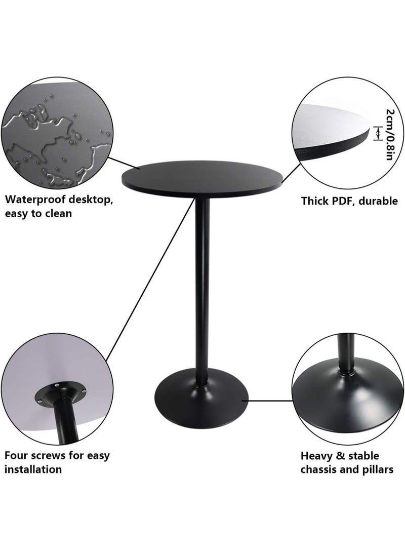 جُودِيَّة طاولة قهوة، طاولة تقديم بقاعدة معدنية ثقيلة، طاولة جانبية بعمود قابل للفك، سطح دائري بقطر 60 سم، طاولة بار قابلة للتحويل بارتفاعين 100 سم و55 سم لغرفة الطعام أو المطعم أو المطبخ - Image 4