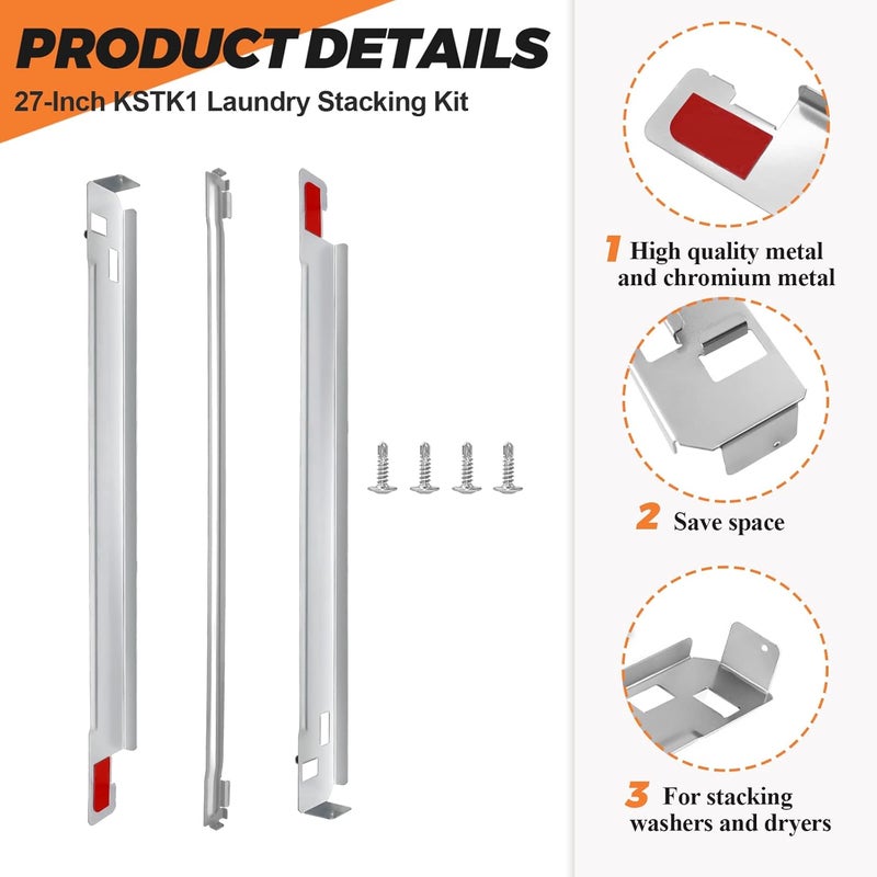 Beaquicy KSTK1 washer dryer stacking kit 27-inch for LG Laundry washing Machine&Dryer - Solid Metal with Chrome Coated - 10 YEARS WARRANTY - Image 2
