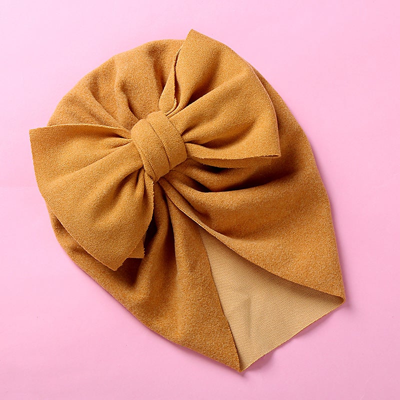 Generic Double Bow Cashmere-like Kids Cap 1 ginger yellow