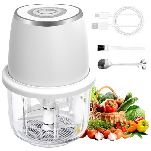 Vevirabe Electric Mini Garlic Chopper, Mini Food Chopper & 350ml Portable Cordless USB Rechargeable Garlic Chopper, Best Mini Chopper for Onion, Herb, Nut, Easy to Clean Glass Container （Witer) - Image 1