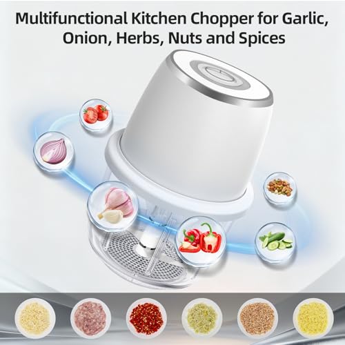 Vevirabe Electric Mini Garlic Chopper, Mini Food Chopper & 350ml Portable Cordless USB Rechargeable Garlic Chopper, Best Mini Chopper for Onion, Herb, Nut, Easy to Clean Glass Container （Witer) - Image 4
