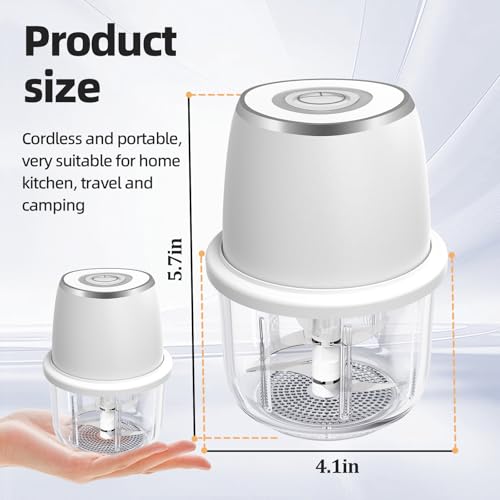 Vevirabe Electric Mini Garlic Chopper, Mini Food Chopper & 350ml Portable Cordless USB Rechargeable Garlic Chopper, Best Mini Chopper for Onion, Herb, Nut, Easy to Clean Glass Container （Witer) - Image 3