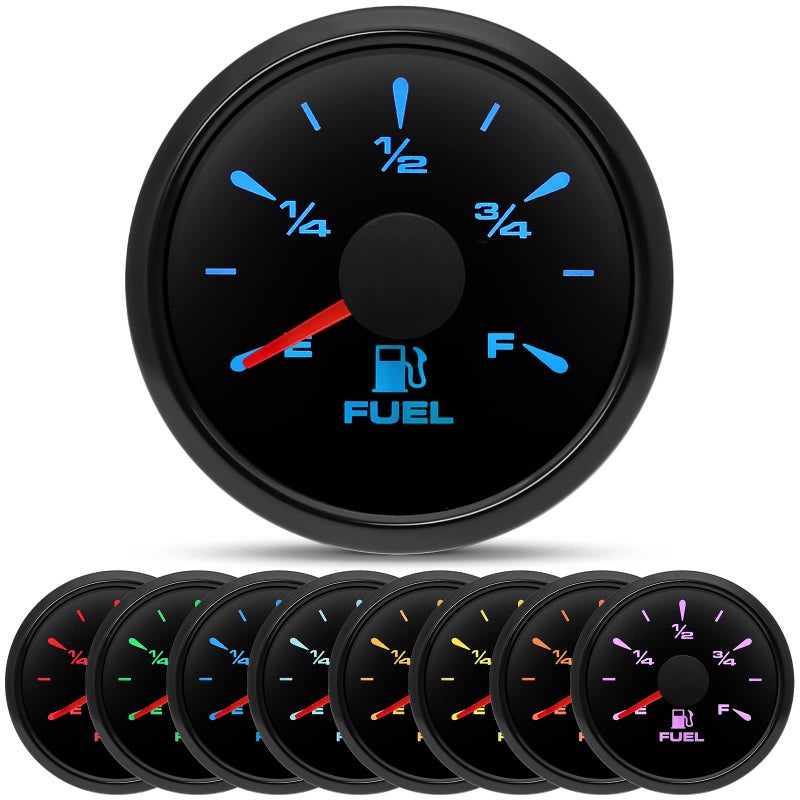 ARTILAURA 090 ohm Fuel Gauge 2 inch Boat Fuel Level Gauge 8 Color Marine Gas Tank Meter for Universal AUTO Car Truck Diesel RV Vehicle Black - Image 2