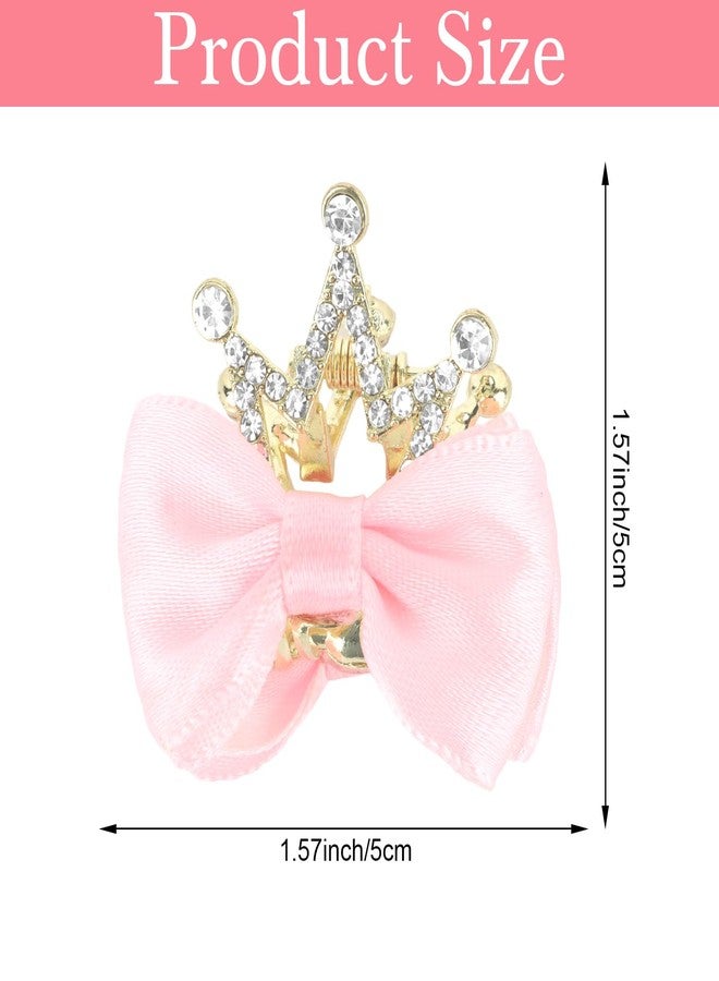 ANBALA 4Pcs Small Hair Claw Clips, Pink Hair Bows for Girls, Princess Crown Clamps for Girls, Cute Metal Sparkly Rhinestone Claw Clips - Image 2