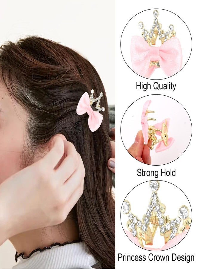 ANBALA 4Pcs Small Hair Claw Clips, Pink Hair Bows for Girls, Princess Crown Clamps for Girls, Cute Metal Sparkly Rhinestone Claw Clips - Image 3
