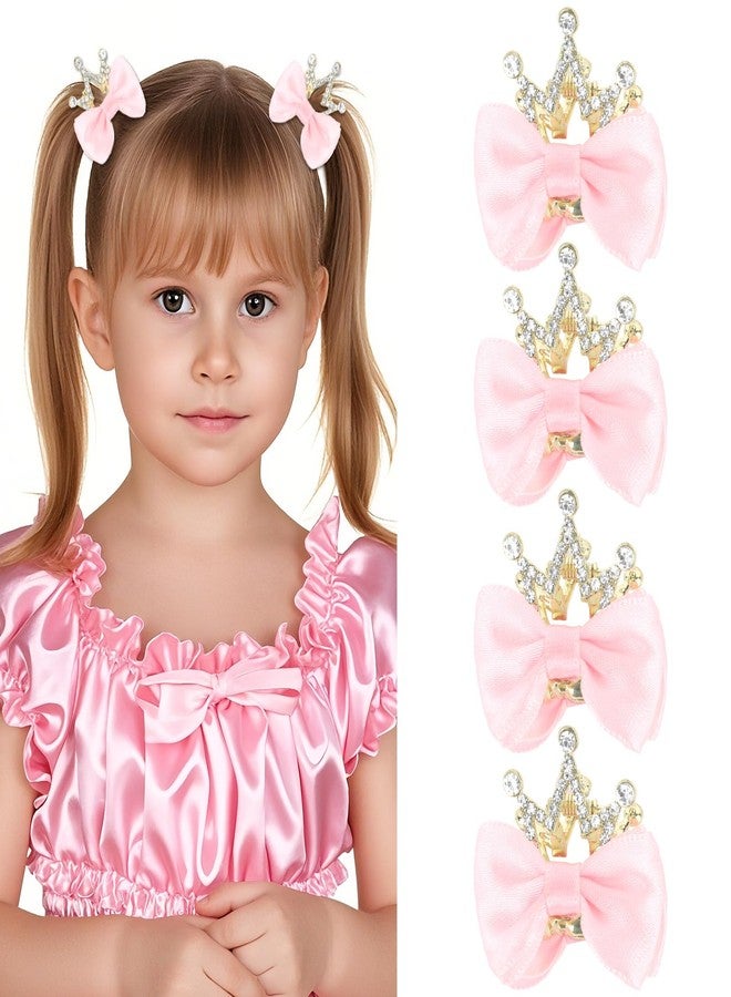 ANBALA 4Pcs Small Hair Claw Clips, Pink Hair Bows for Girls, Princess Crown Clamps for Girls, Cute Metal Sparkly Rhinestone Claw Clips - Image 1