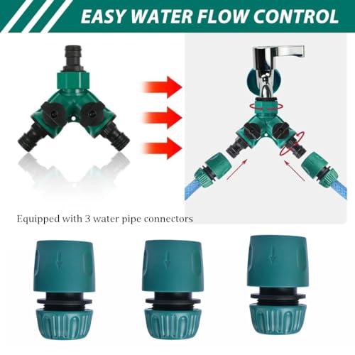 Preptep multi tap connector, Splitter 3 way pipe connector equipped with 3 splitter garden irrigation hose connectors 3/4 inch and 1/2 inch - Image 3