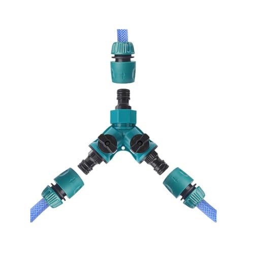 Preptep multi tap connector, Splitter 3 way pipe connector equipped with 3 splitter garden irrigation hose connectors 3/4 inch and 1/2 inch - Image 1