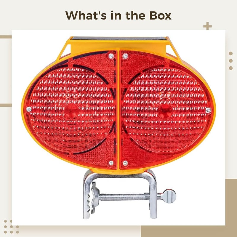 ضوء تحذير مروري شمسي مزدوج الجانبين LED أحمر وأزرق وامض نطاق 1000 متر مشبك معدني - Image 3