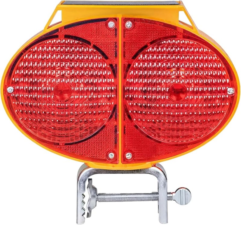 ضوء تحذير مروري شمسي مزدوج الجانبين LED أحمر وأزرق وامض نطاق 1000 متر مشبك معدني - Image 2