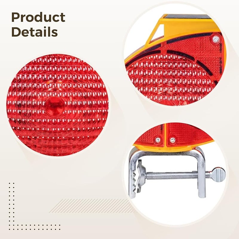 ضوء تحذير مروري شمسي مزدوج الجانبين LED أحمر وأزرق وامض نطاق 1000 متر مشبك معدني - Image 5