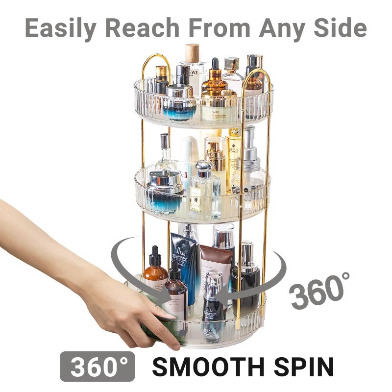 Asayuee 360 Rotating Makeup Organizer,3 Tier Large Capacity Make Up Organizers and Storage,Skincare Perfume Vanity Organizers,Bathroom Cosmetics Storage Organizer Countertop (Clear-3 Tier) - Image 3