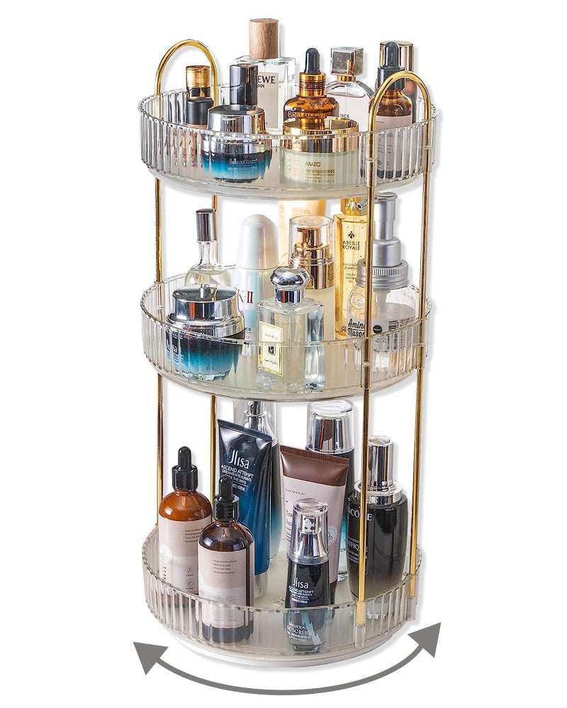 Asayuee 360 Rotating Makeup Organizer,3 Tier Large Capacity Make Up Organizers and Storage,Skincare Perfume Vanity Organizers,Bathroom Cosmetics Storage Organizer Countertop (Clear-3 Tier) - Image 1