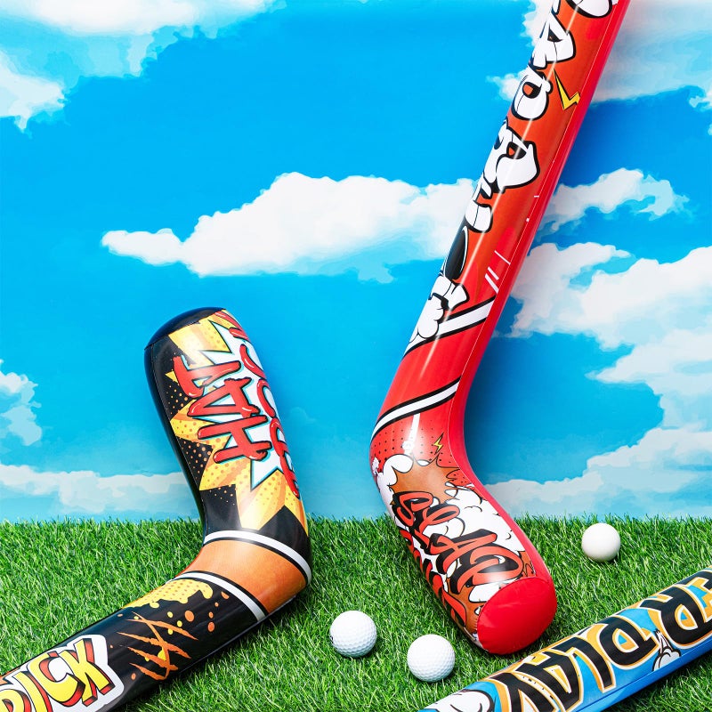 Deekin Set Of 12 32 Inch Inflatable Hockey Sticks Hockey Party Favors  4 Trendy Style  Large Hockey Birthday Party Decorations Funny Blow Up Hockey Stick Sports Birthday Party Supplies - Image 5