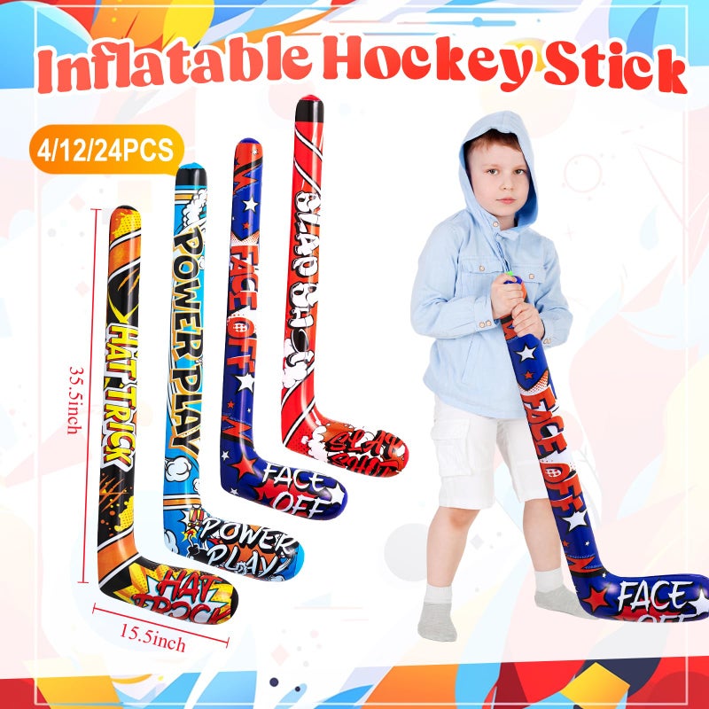 Deekin Set Of 12 32 Inch Inflatable Hockey Sticks Hockey Party Favors  4 Trendy Style  Large Hockey Birthday Party Decorations Funny Blow Up Hockey Stick Sports Birthday Party Supplies - Image 2