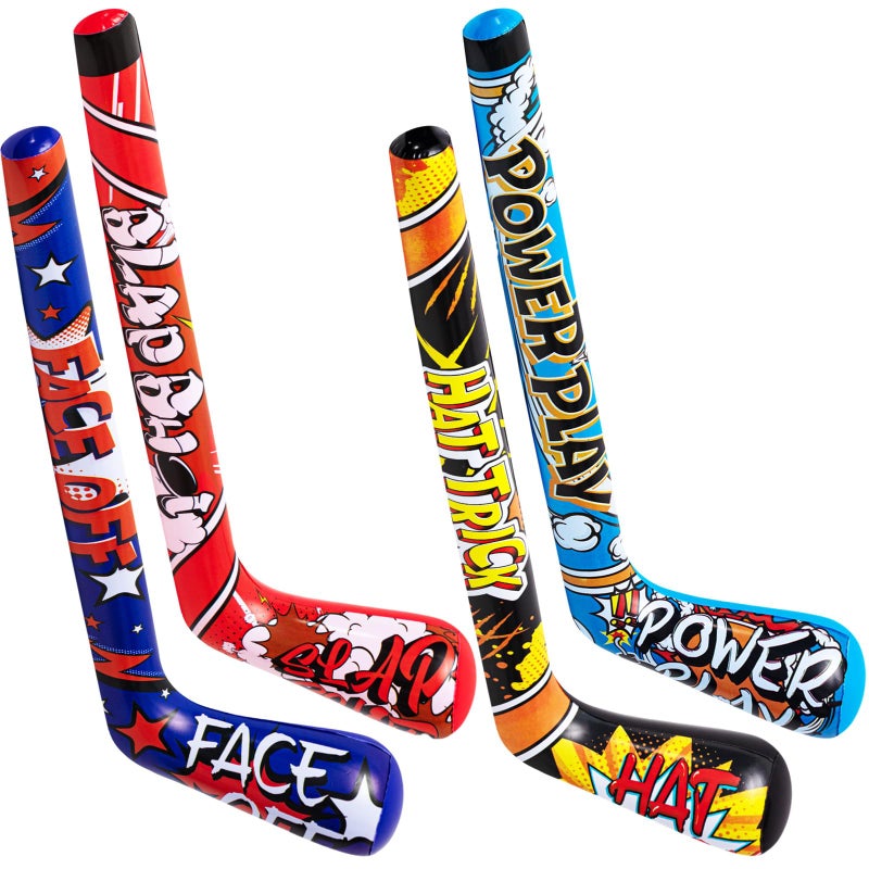 Deekin Set Of 12 32 Inch Inflatable Hockey Sticks Hockey Party Favors  4 Trendy Style  Large Hockey Birthday Party Decorations Funny Blow Up Hockey Stick Sports Birthday Party Supplies - Image 1