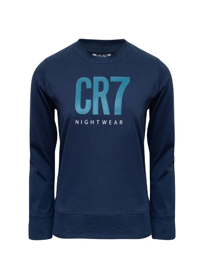 سي ار7 CR7 Kids Pyjama Set for Boys – Soft Cotton Long Sleeve T-Shirt & Jogger Pants Sleepwear Set, Comfortable Breathable Nightwear, Navy Blue & Grey