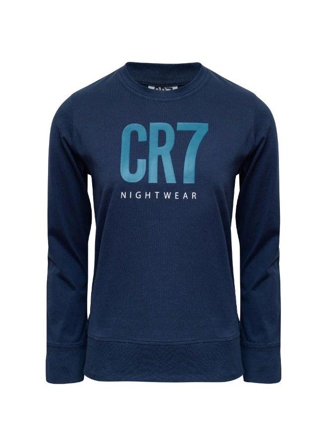 CR7 Kids Pyjama Set for Boys – Soft Cotton Long Sleeve T-Shirt & Jogger Pants Sleepwear Set, Comfortable Breathable Nightwear, Navy Blue & Grey - Image 2