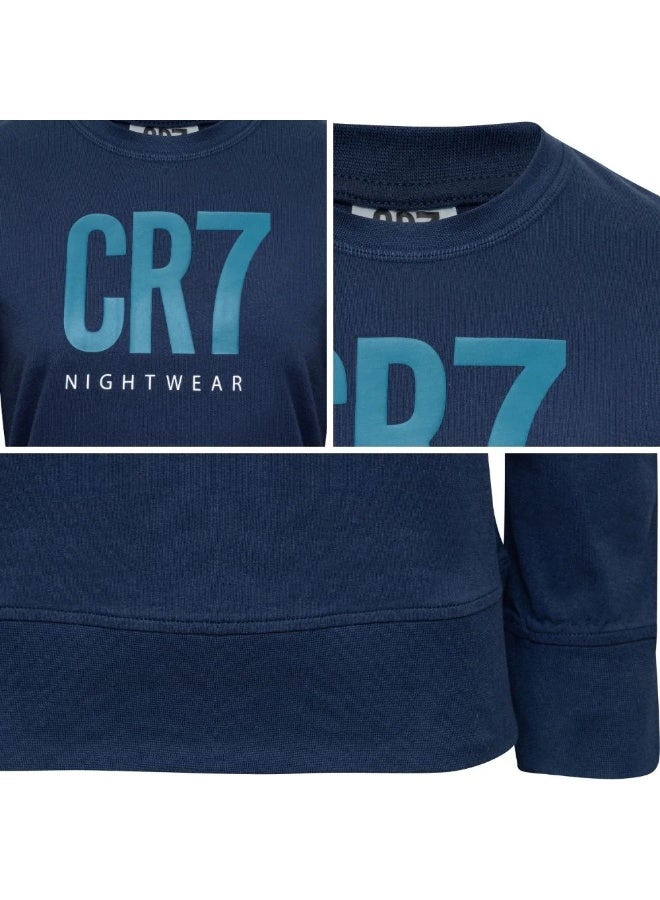 CR7 Kids Pyjama Set for Boys – Soft Cotton Long Sleeve T-Shirt & Jogger Pants Sleepwear Set, Comfortable Breathable Nightwear, Navy Blue & Grey - Image 4