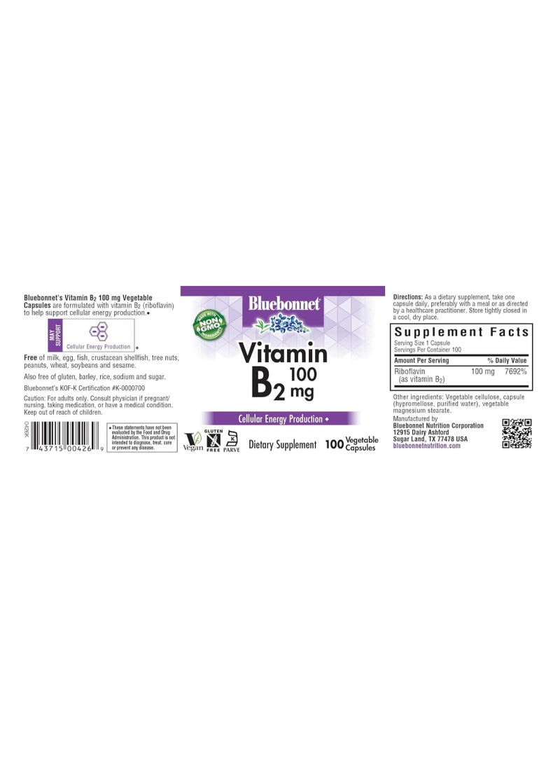 Bluebonnet Nutrition - Vitamin B2 100 Mg Capsules, 100 Capsules - Image 1