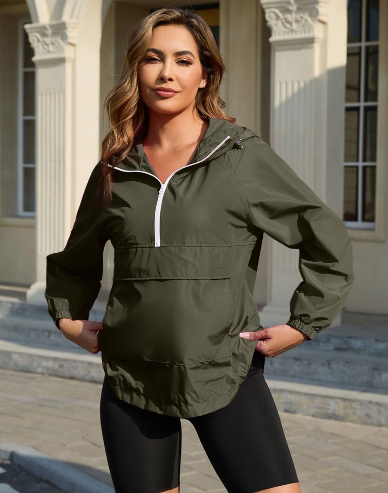 PESION Womens Packable Waterproof Raincoat Windbreaker Jacket, Wind- and Water-Resistant Hooded Jackets, Army Green, X-Large - Image 5