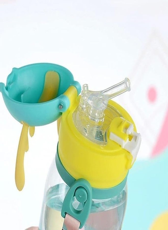 DEEDECORWAVE Cartoon Water Bottle for Kids - 500ml | Cute BPA-Free Drinking Bottle with Straw | Splash-Proof & Leak-Proof Sports Bottle for School, Travel & Outdoor Use (Green) - Image 2