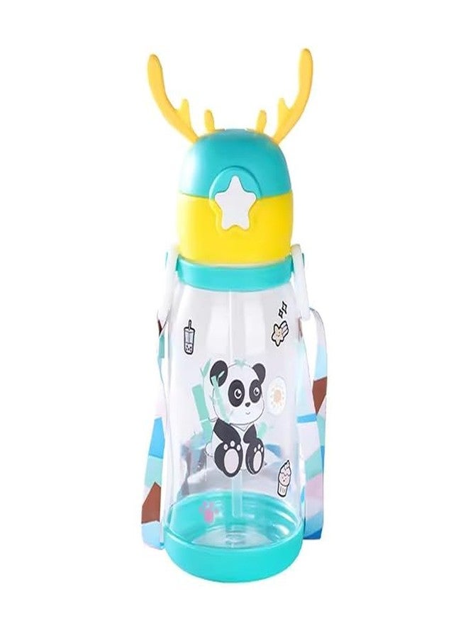 DEEDECORWAVE Cartoon Water Bottle for Kids - 500ml | Cute BPA-Free Drinking Bottle with Straw | Splash-Proof & Leak-Proof Sports Bottle for School, Travel & Outdoor Use (Green) - Image 1