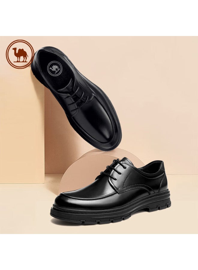CAMELJEANS Luotuo Brand Men's Leather Shoes, Glossy Cowhide, Comfortable Soft Sole, Lace-up, Versatile Business Wedding Shoes, P13a005031, Black, Size 43 - Image 2