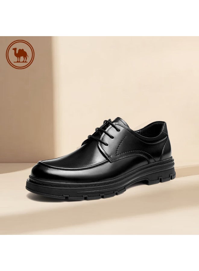 CAMELJEANS Luotuo Brand Men's Leather Shoes, Glossy Cowhide, Comfortable Soft Sole, Lace-up, Versatile Business Wedding Shoes, P13a005031, Black, Size 43 - Image 1