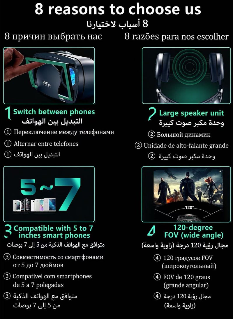 اي ام في ار VRG PRO C8S نظارة واقع افتراضي ثلاثية الأبعاد للهاتف مع وحدة تحكم وسماعات، للأفلام والألعاب والهواتف الذكية - Image 3