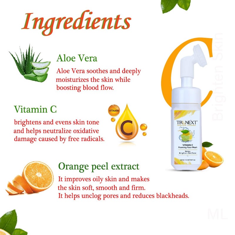 Trunext Vitamin C Foaming Face Wash Pack of 2 150ml Each Brightening AntiAging Deep Cleansing for All Skin Types Natural ChemicalFree Glow Boost Formula - Image 4