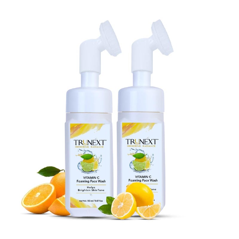 Trunext Vitamin C Foaming Face Wash Pack of 2 150ml Each Brightening AntiAging Deep Cleansing for All Skin Types Natural ChemicalFree Glow Boost Formula - Image 1