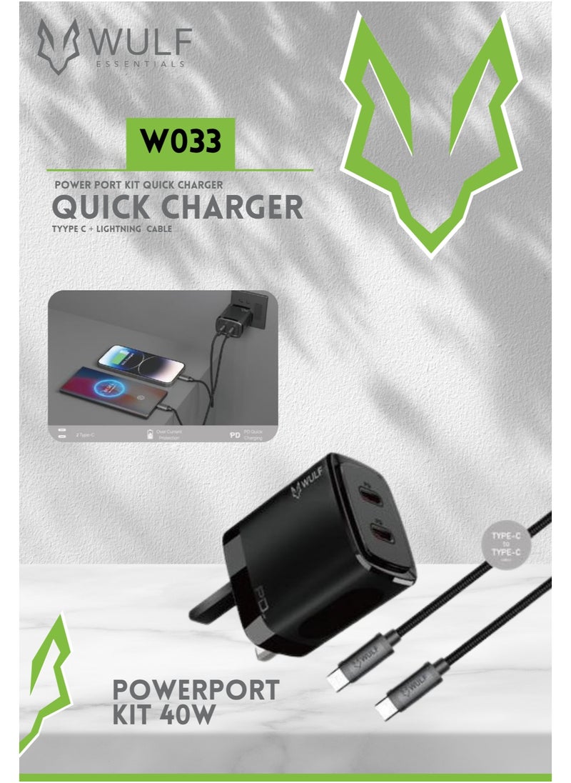 Wulf Essentials WULF ESSENTIALS W033 40W Quick Charger with Type-C to Lightning Cable – Ultra-Fast Charging, High Compatibility 