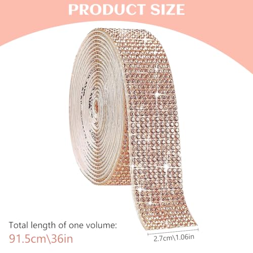 MAYCREATE® Rose Gold Self Adhesive Rhinestone Ribbon, Bling Crystal Diamond Ribbon Roll Wrap Glittering Rhinestones Sticker for Gift Wrapping, DIY Arts Crafts Projects, Wedding, Party Decor, 1 Yard - Image 2