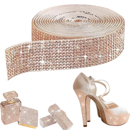 MAYCREATE® Rose Gold Self Adhesive Rhinestone Ribbon, Bling Crystal Diamond Ribbon Roll Wrap Glittering Rhinestones Sticker for Gift Wrapping, DIY Arts Crafts Projects, Wedding, Party Decor, 1 Yard - Image 1