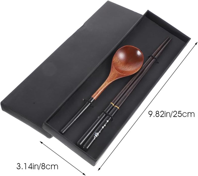 FELTECHELECTR 1Set Japanese Style Wooden Chopsticks and Spoon of Reusable Kitchen Utensils for Tableware Dining and Cooking for Home Office and Travel - Image 2