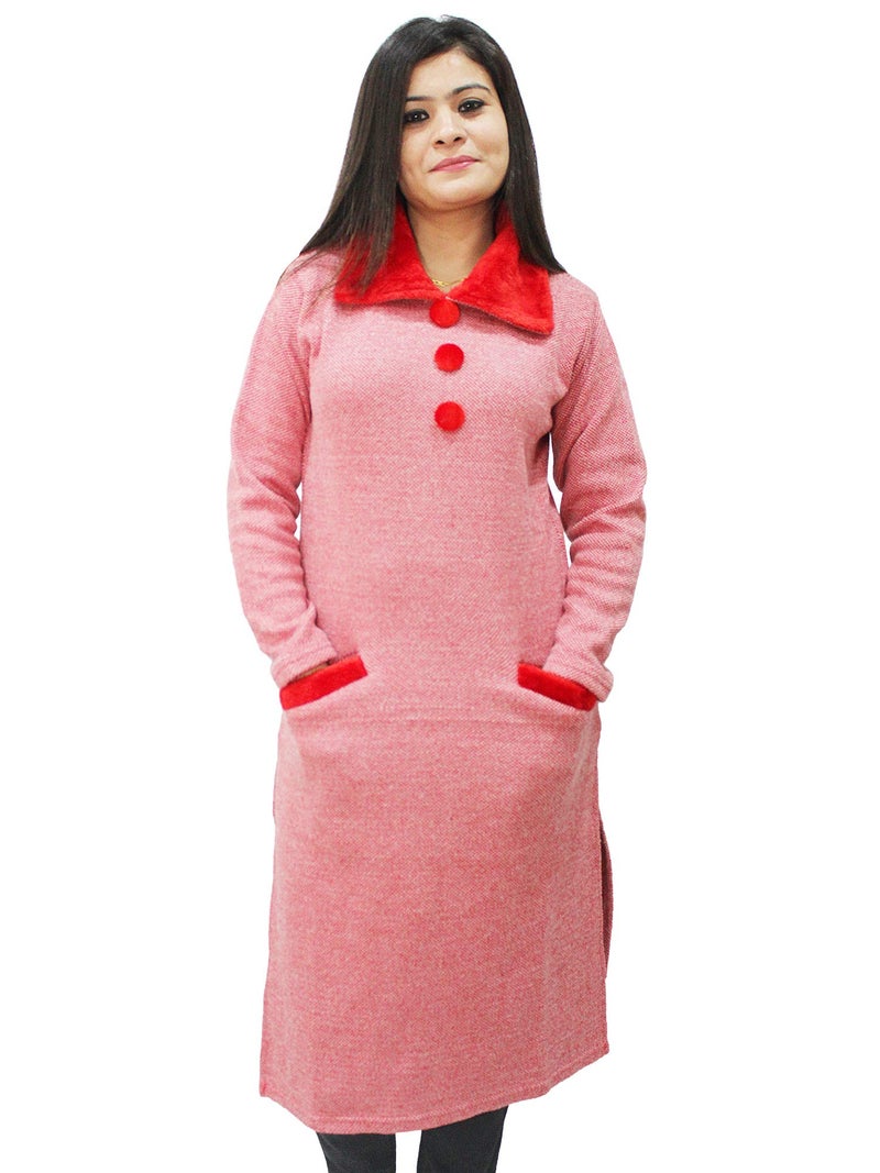 Matelco Women's Wool Straight Kurti for Winters (Ad04Caz45_Black_Parent) (Medium, RED) - Image 2