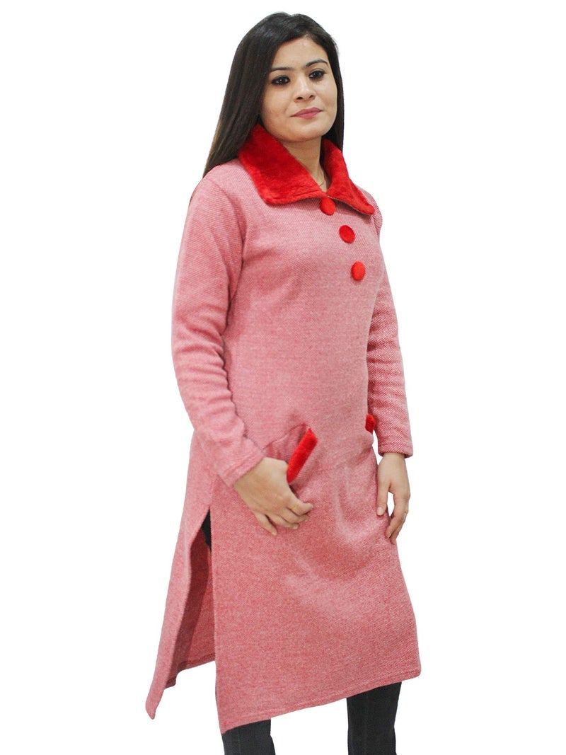 Matelco Women's Wool Straight Kurti for Winters (Ad04Caz45_Black_Parent) (Medium, RED) - Image 3