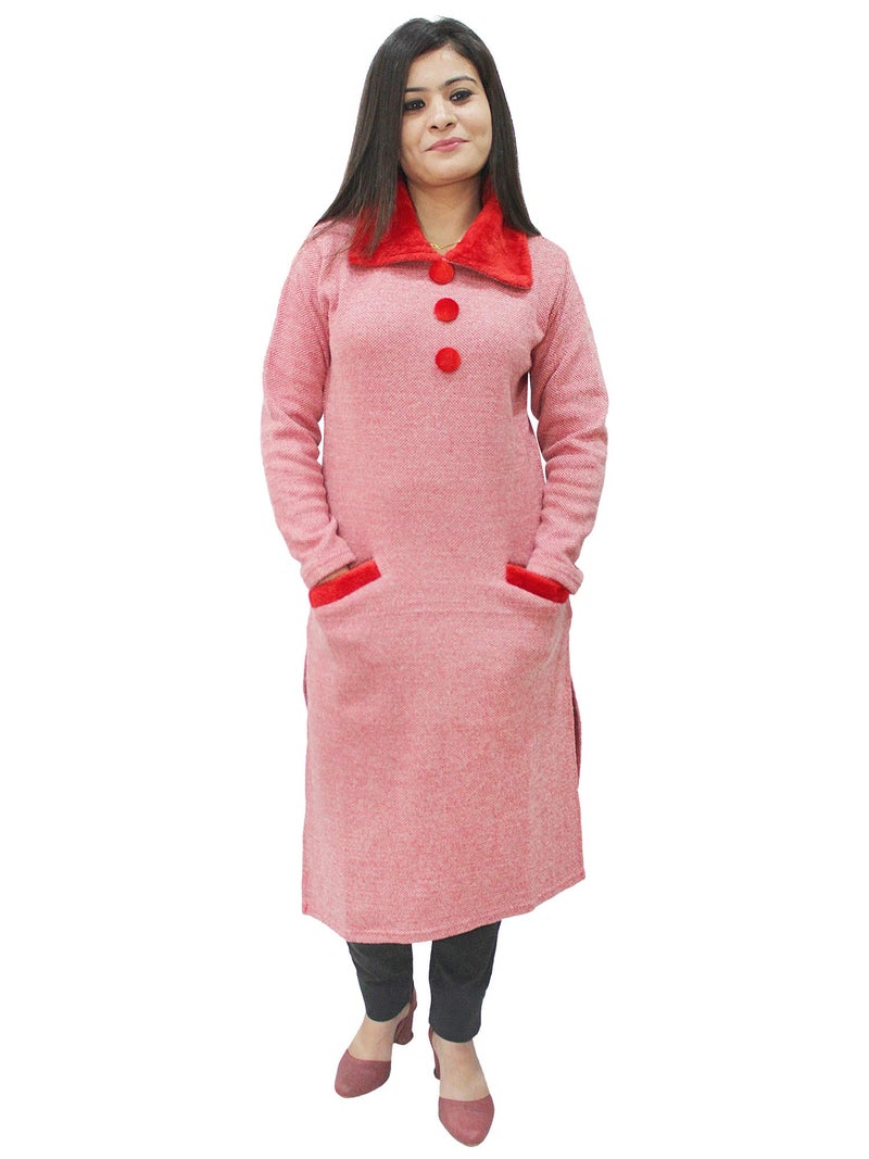 Matelco Women's Wool Straight Kurti for Winters (Ad04Caz45_Black_Parent) (Medium, RED) - Image 5