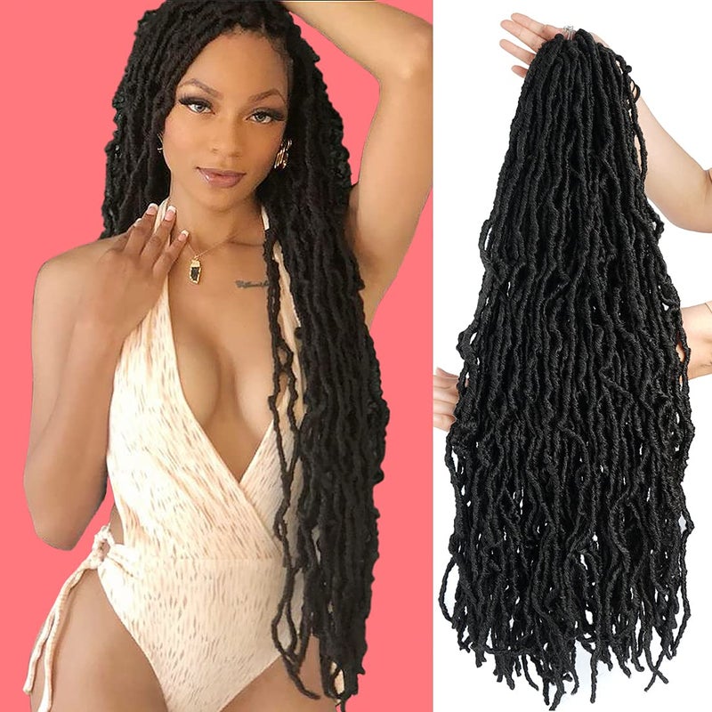 Youngther 30 inch New Faux Locs Crochet Hair New Soft Locs Crochet Hair For Butterfly Locs Pre Looped Synthetic Crochet Hair for Black Women 30 inch5packs1B