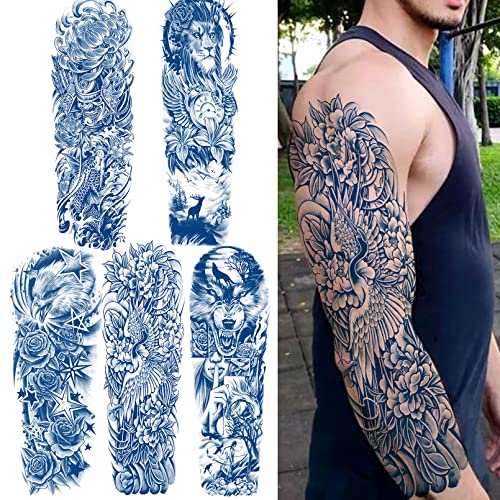Aresvns 5 Sheets Semi Permanent Sleeve Tattoo for Men and women, Realistic Temporary Tattoos Full Arm Waterproof & Long-Lasting 1 Week Christmas Gift - Image 1