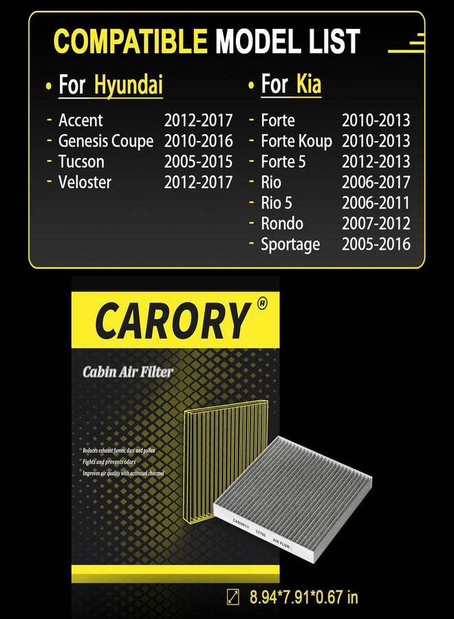 CARORY Cabin Air Filter w/Activated Carbon for Hyundai Accent 12-17, Tucson 05-15, Veloster 12-17, Kia Forte 10-13, Forte Koup 10-13, Forte 5 12-13, Rio 06-17, Rondo 07-12, Sportage 05-16 and More - Image 2