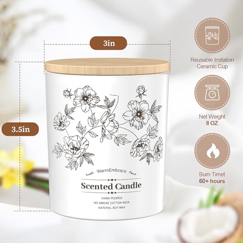 WarmEmbrace Deluxe Scented Candle for Women & Men, Vanilla Coconut Soy Wax Candle, 8 Oz Jar Candle for Home, Scented-60 Hours Long Lasting Burning, Suitable Gift for Mom - Image 3
