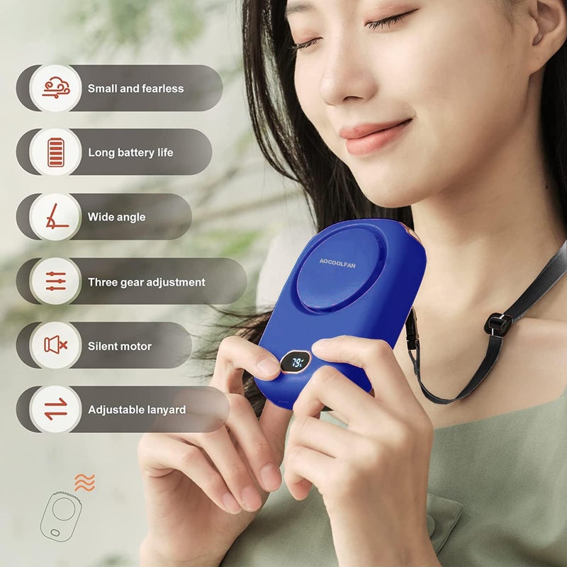 AOCOOLFAN Portable Neck Fan, Handheld Mini Fan Small Personal Fan, Hand Held Fan USB Rechargeable Eyelash Fan for Kids Girls Boys Woman Man Home Outdoor Travel (navy blue) - Image 2