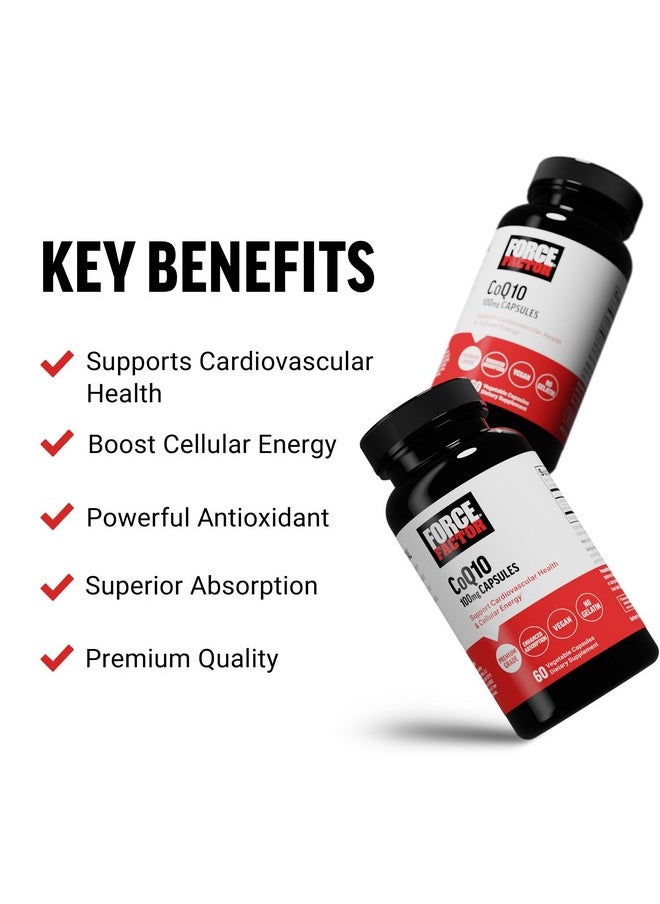 Force Factor FORCE FACTOR CoQ10 100mg, Coenzyme Q10 Heart Health Supplement with Enhanced Absorption, Premium Grade Coq 10, Vegan, Dairy Free, Gluten Free, and Non-GMO, 60 Vegetable Capsules  - Image 2