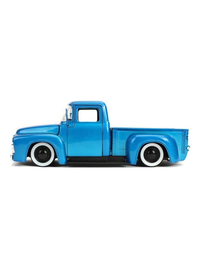 JADA Jada 1956 Ford F-100 Pickup Truck Blue Metallic with White Stripes and Extra Wheels Just Trucks Series 1/24 Diecast Model Car  - Image 4